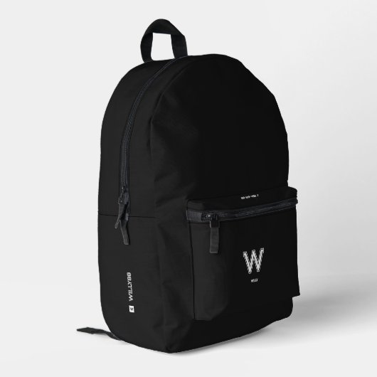 Sporty Stylish Minimalistisch Monogram Schwarz-wei Bedruckter Rucksack (Rückseitige Ecke links)