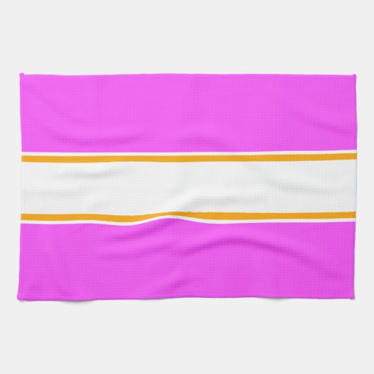 Sporty Tropical Pink Yellow White Racing Stripes Geschirrtuch (Horizontal)
