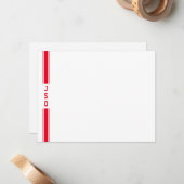 Sporty Vertical Stripes Monogram Red White Men's Mitteilungskarte (Vorderseite/Rückseite Beispiel)