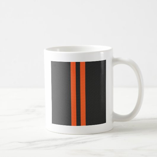 Sporty Vibrant Orange Stripes Carbon Fibre Style Kaffeetasse (Rechts)