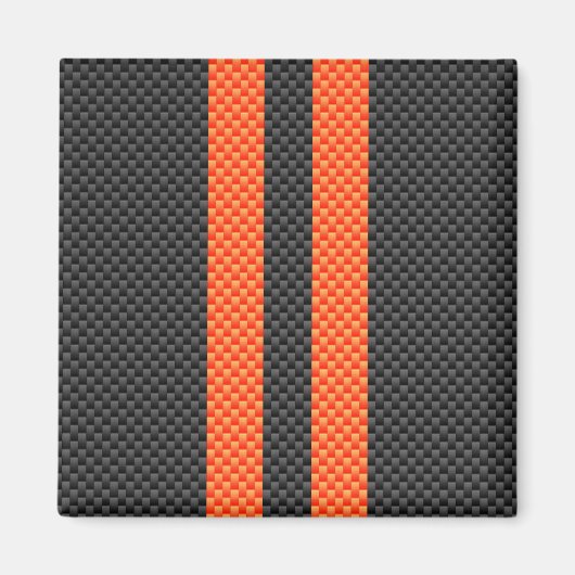 Sporty Vibrant Orange Stripes Carbon Fibre Style Magnet (Vorne)