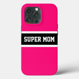 Sporty Vibranty Pink Black Stripes SUPER MAMA Scri Case-Mate iPhone Hülle