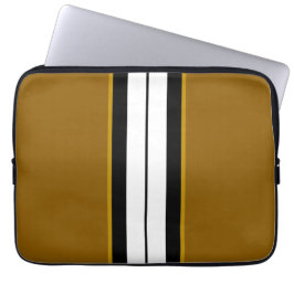 Sporty Warm Brown Split White Black Racing Streife Laptopschutzhülle