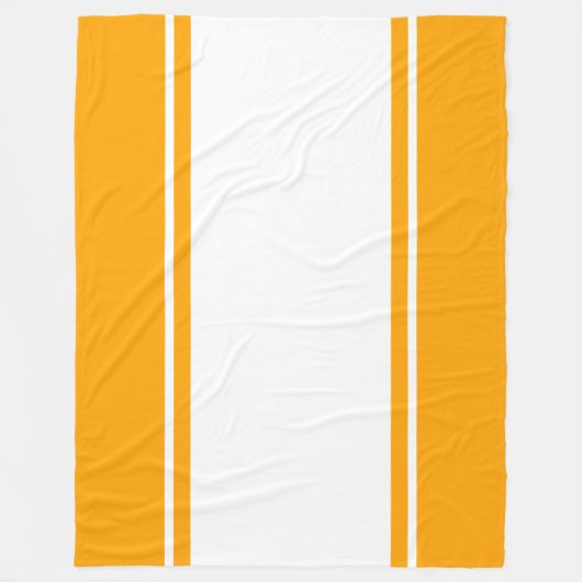 Sporty White Racing Streifen Golden Orange Edges Fleecedecke (Vorderseite)