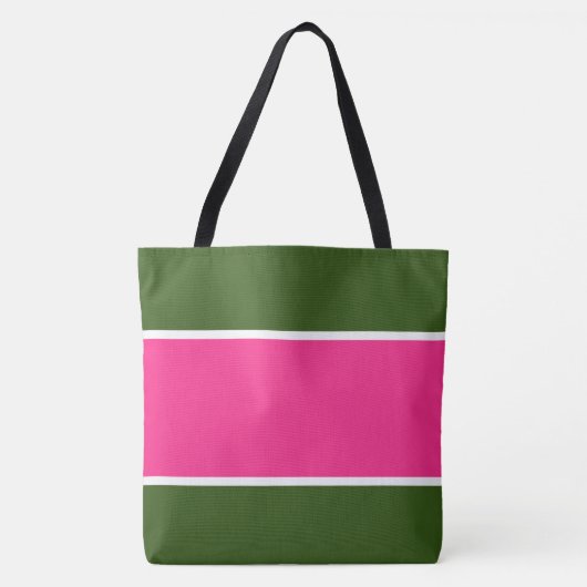 Sporty Wide Bright Pink White Forest Green Strips Tasche (Vorderseite)