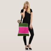 Sporty Wide Bright Pink White Forest Green Strips Tasche (Am Model)