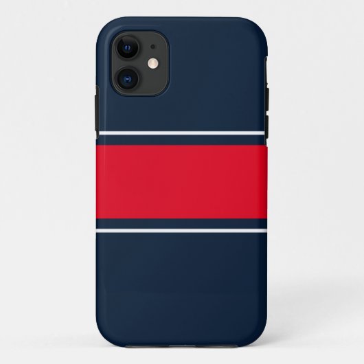 Sporty Wide Bright Red White Navy Racing Streifen Case-Mate iPhone Hülle (Rückseite)