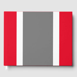 Sporty Wide Gray White Bright Red Racing Streifen Gästebuch