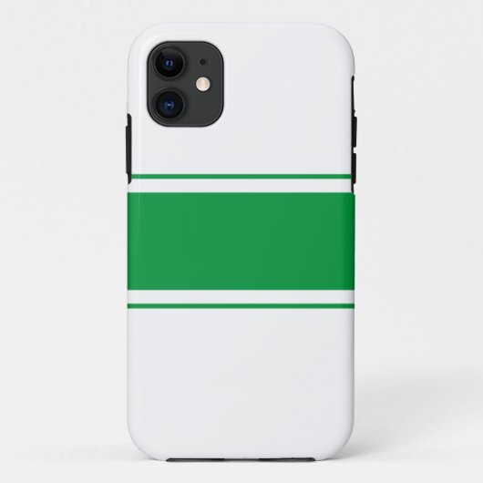 Sporty Wide Kelly Green Racing Streifen auf Weiß Case-Mate iPhone Hülle (Rückseite)