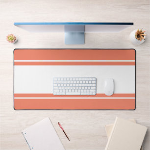 Sporty Wide White Lmon Pink Edge Racing Stripes Schreibtischunterlage
