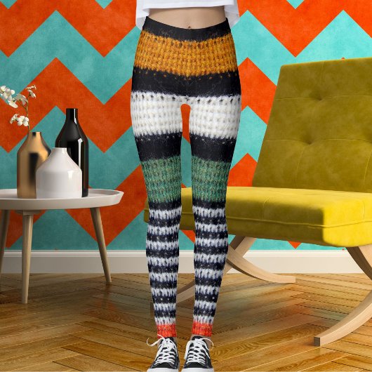 Sporty Women Striped Wool Texture Knitted Pattern Leggings
