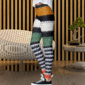 Sporty Women Striped Wool Texture Knitted Pattern Leggings