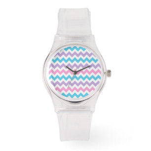 Sporty Wristwatch: Rosa, Türkis, Lilac Chevrons Armbanduhr