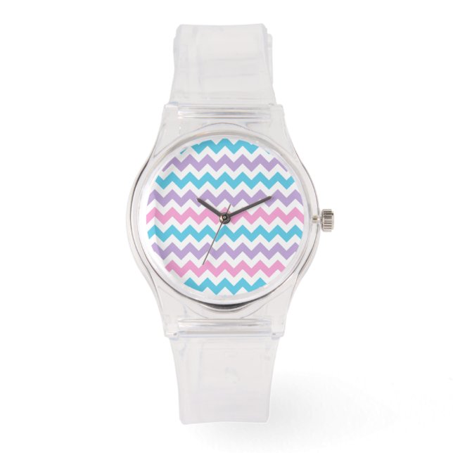 Sporty Wristwatch: Rosa, Türkis, Lilac Chevrons Armbanduhr (Vorderseite)