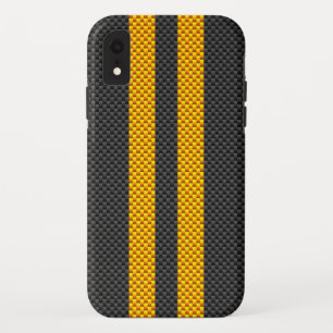 Sporty Yellow Racing Stripes Carbon Fibre Style Case-Mate iPhone Hülle