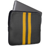Sporty Yellow Racing Stripes Carbon Fibre Style Laptopschutzhülle (Vorne Rechts)