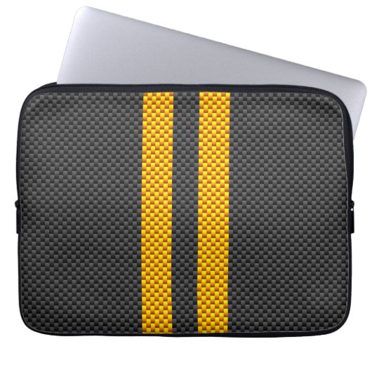 Sporty Yellow Racing Stripes Carbon Fibre Style Laptopschutzhülle (Vorderseite)