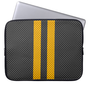 Sporty Yellow Racing Stripes Carbon Fibre Style Laptopschutzhülle