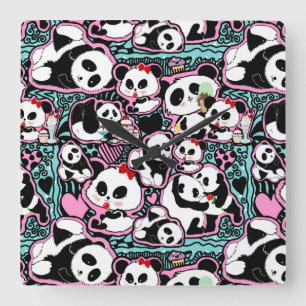 Spot den Panda! Panda-Doodles Quadratische Wanduhr