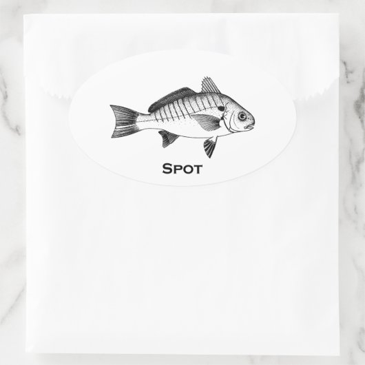 Spot Fisch (mit Titel) Ovaler Aufkleber (Tasche)