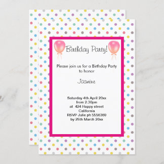 Spot Pastel Balloon Pink BIRTHDAY PARTY EINLADUNG