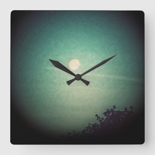 Spotlit-Mond Quadratische Wanduhr (Vorderseite)