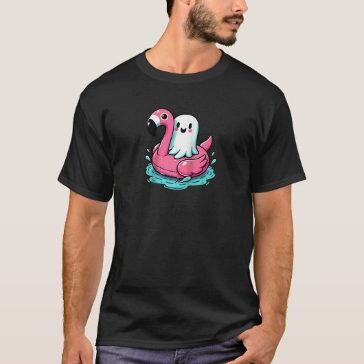 Spott Flamingo Ghost Pool Funny Spooky Sommer Sum T-Shirt (Vorderseite)