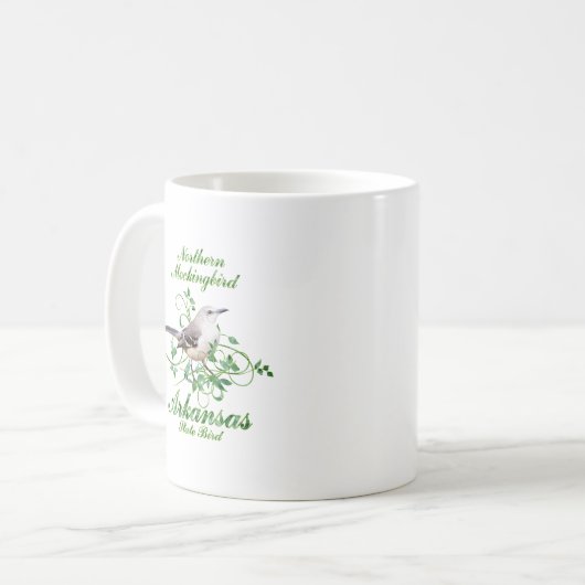 Spottdrossel-Arkansas-Staats-Vogel Kaffeetasse (Vorderseite Links)