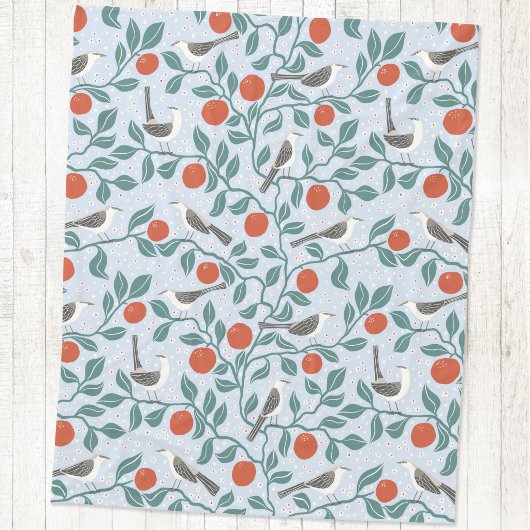 Spottdrossel Orangenblüten Vogel Blume Hellblau Fleecedecke