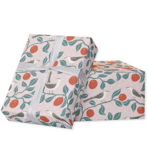 Spottdrossel Orangenblüten Vogel Blume Rosa Geschenkpapier