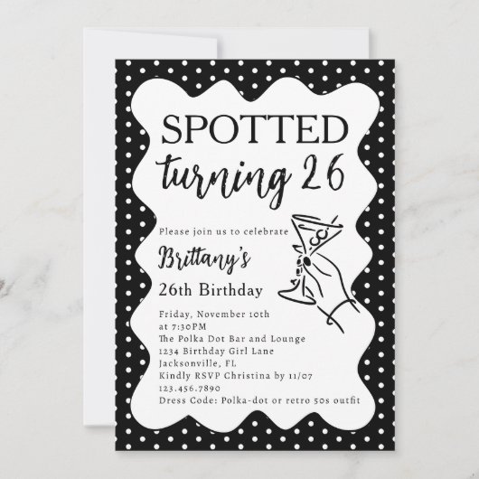 Spotted Turning 26 Polka Dot 26th Birthday Party Einladung (Vorderseite)