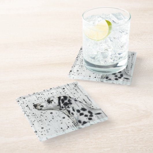 Spotty Dalmatiner-Schwarzweiss-Hund Glasuntersetzer (Schrägansicht)