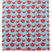 Spotty Red Teapot and Cups Blue Pattern Duschvorhang (Vorderseite)