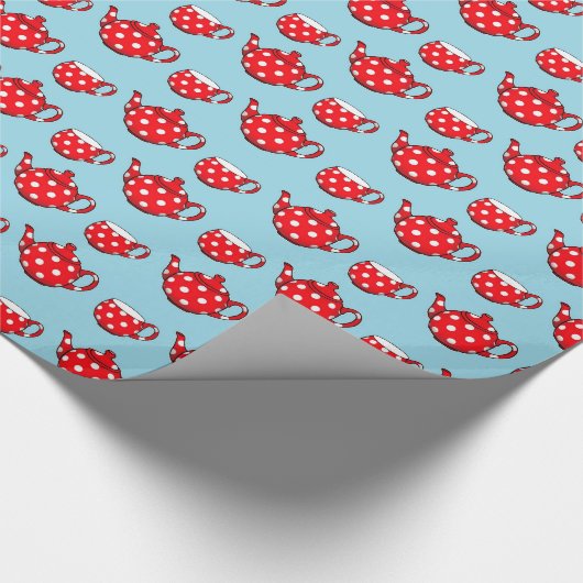 Spotty Red Teapot and Cups Blue Pattern Geschenkpapier (Ecke)