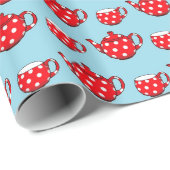 Spotty Red Teapot and Cups Blue Pattern Geschenkpapier (Rolleneckpunkt)