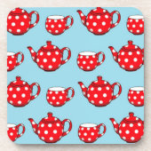 Spotty Red Teapot and Cups Blue Pattern Getränkeuntersetzer (Vorderseite)