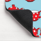 Spotty Red Teapot and Cups Blue Pattern Mousepad (Ecke)