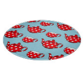 Spotty Red Teapot and Cups Blue Pattern Schneidebrett (Ecke)