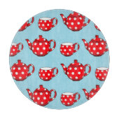 Spotty Red Teapot and Cups Blue Pattern Schneidebrett (Vorderseite)