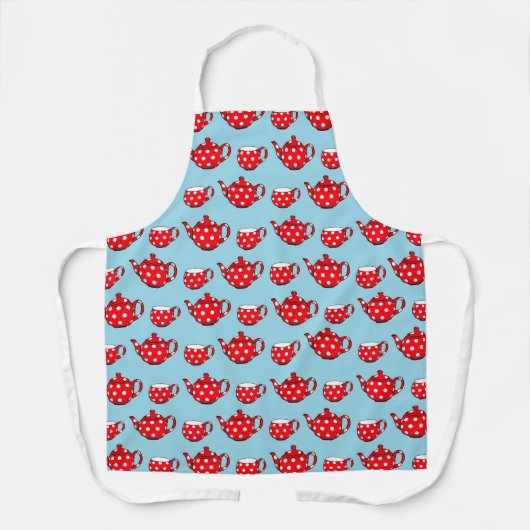 Spotty Red Teapot and Cups Blue Pattern Schürze (Vorderseite)