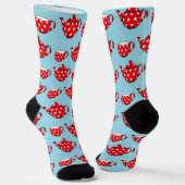 Spotty Red Teapot and Cups Blue Pattern Socken (Gewinkelt)