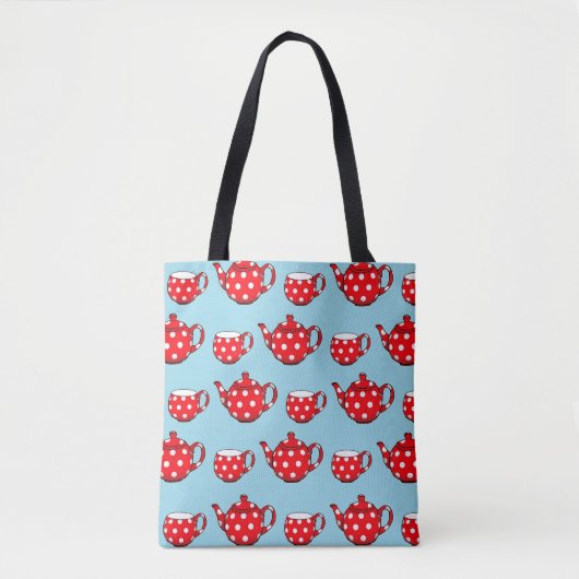 Spotty Red Teapot and Cups Blue Pattern Tasche (Vorderseite)