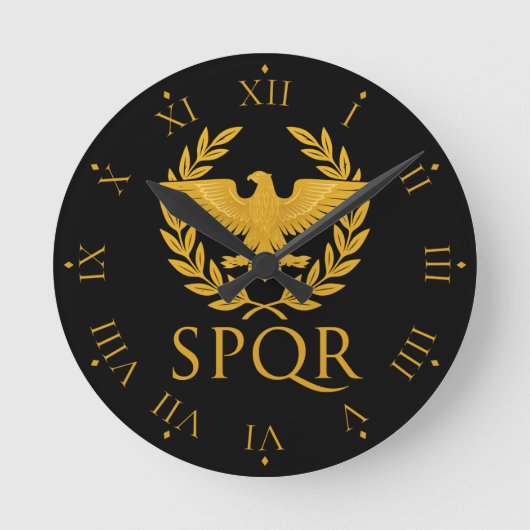 SPQR Roman Eagle Emblem – Golden Aquila & Laurel Runde Wanduhr (Vorderseite)