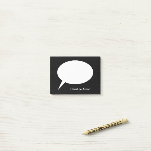 Sprache-Ballon mit Name-Text Post-it Klebezettel (Auf Schreibtisch)