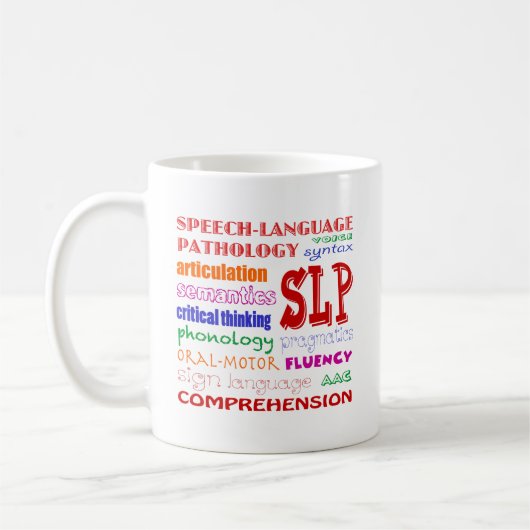 Sprache-Sprachpathologe-bunter Spaß-Schriftart Kaffeetasse (Links)