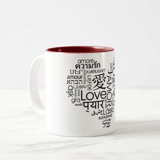 Sprachen des Liebe-Herzens Zweifarbige Tasse (Vorderseite Links)