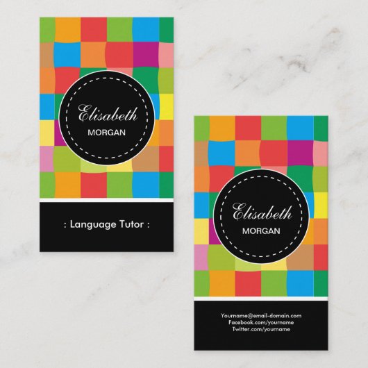 Sprachlehrer - farbenfrohe Muster Visitenkarte (Vorne/Hinten)