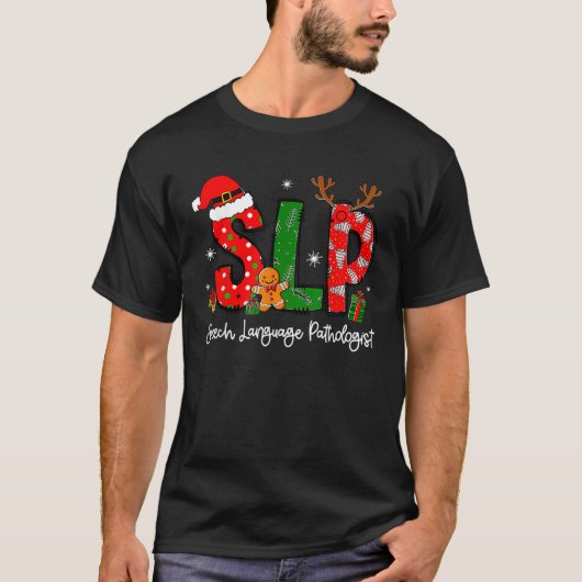 Sprachpathologe Reindeer Weihnachtsmannmütze SLP T-Shirt (Vorderseite)
