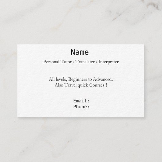 SprachVisitenkarte Visitenkarte (Rückseite)