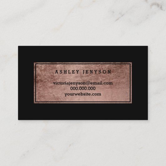 Spray bräunt Rosengoldtypographieschwarzes des Visitenkarte (Rückseite)